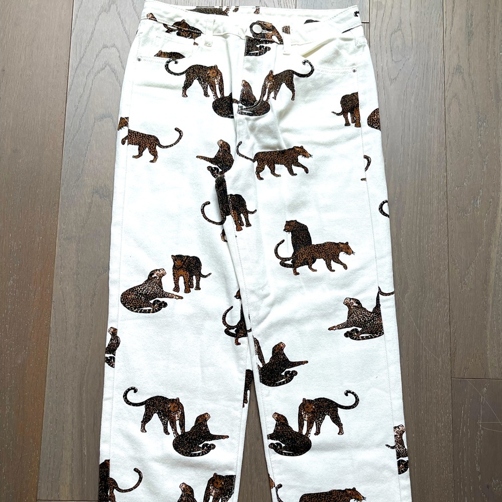 White leopard jeans